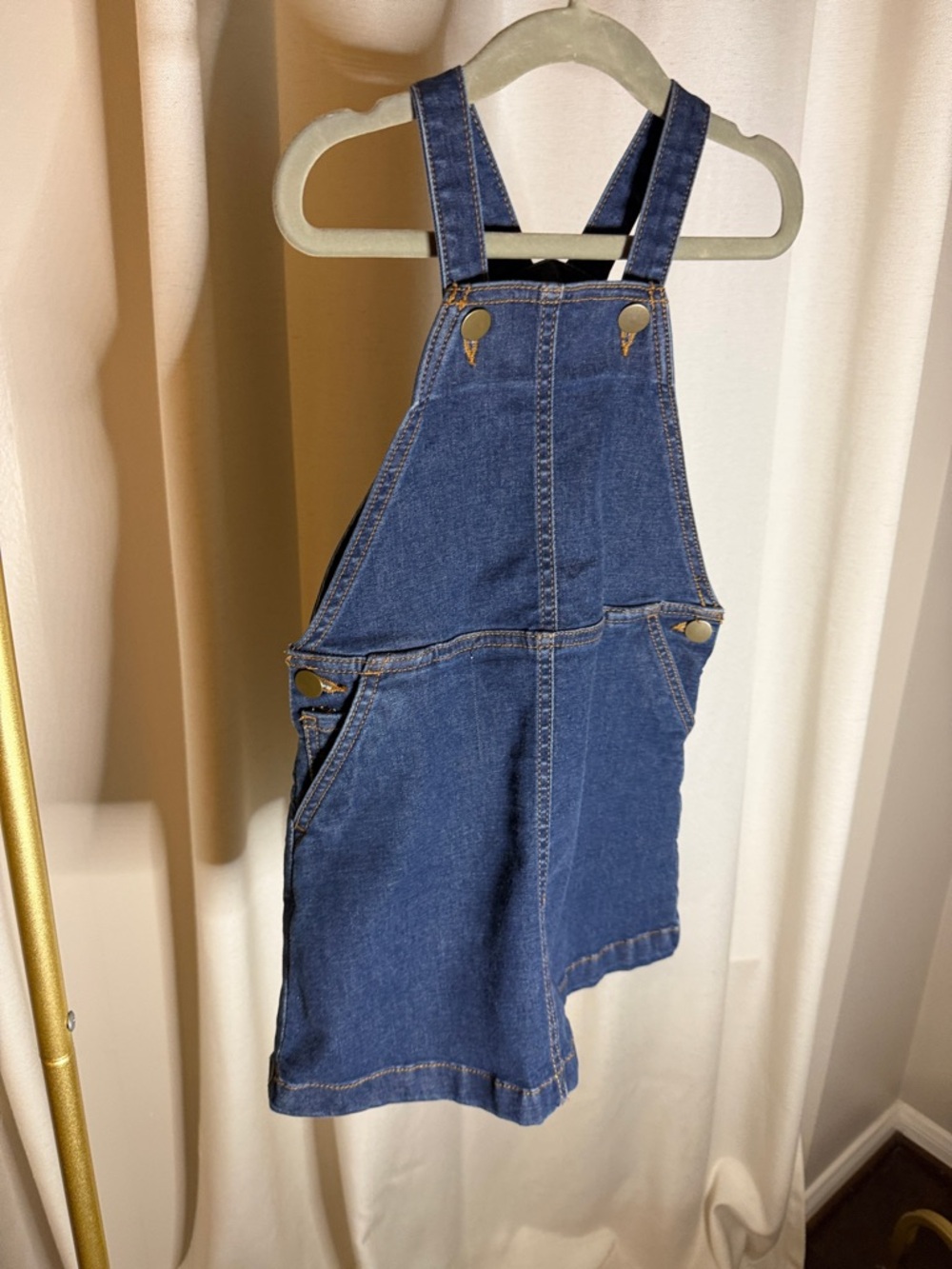 Hanna Andersson Navy Denim Overalls with Gold Stitching